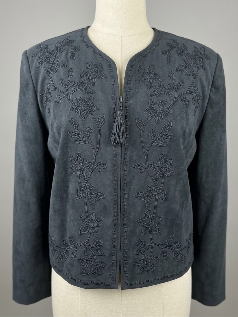 Karin Steven's Women’s Embroidered Suede Jacket - Navy, Size 10